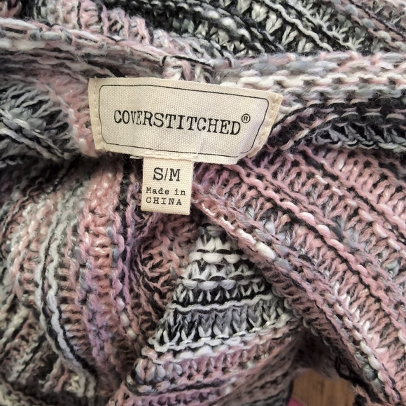 Coverstitched Women’s Chunky Knit Cardigan S/M Pink Gray Black Open Front... - Picture 3 of 8